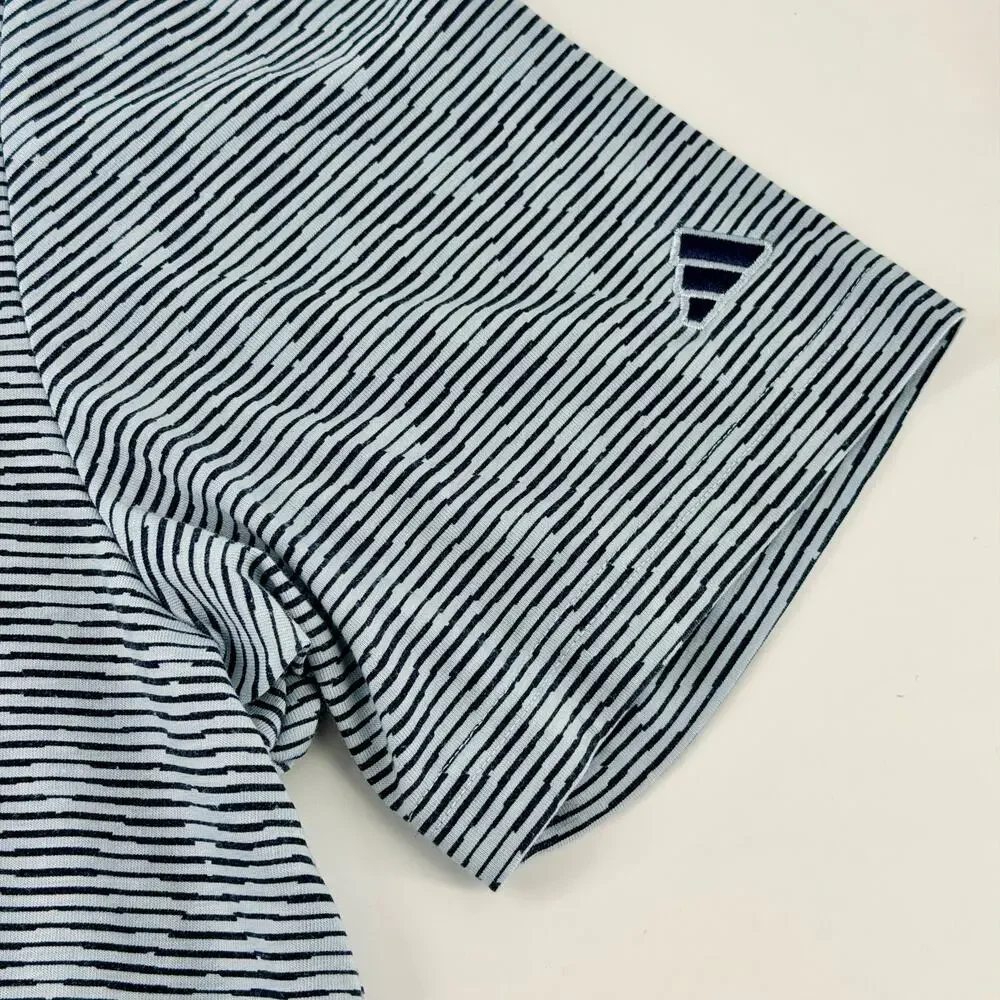Adidas Golf Polo Mens M Navy Striped Pinstripe Flag Club Logo Performance